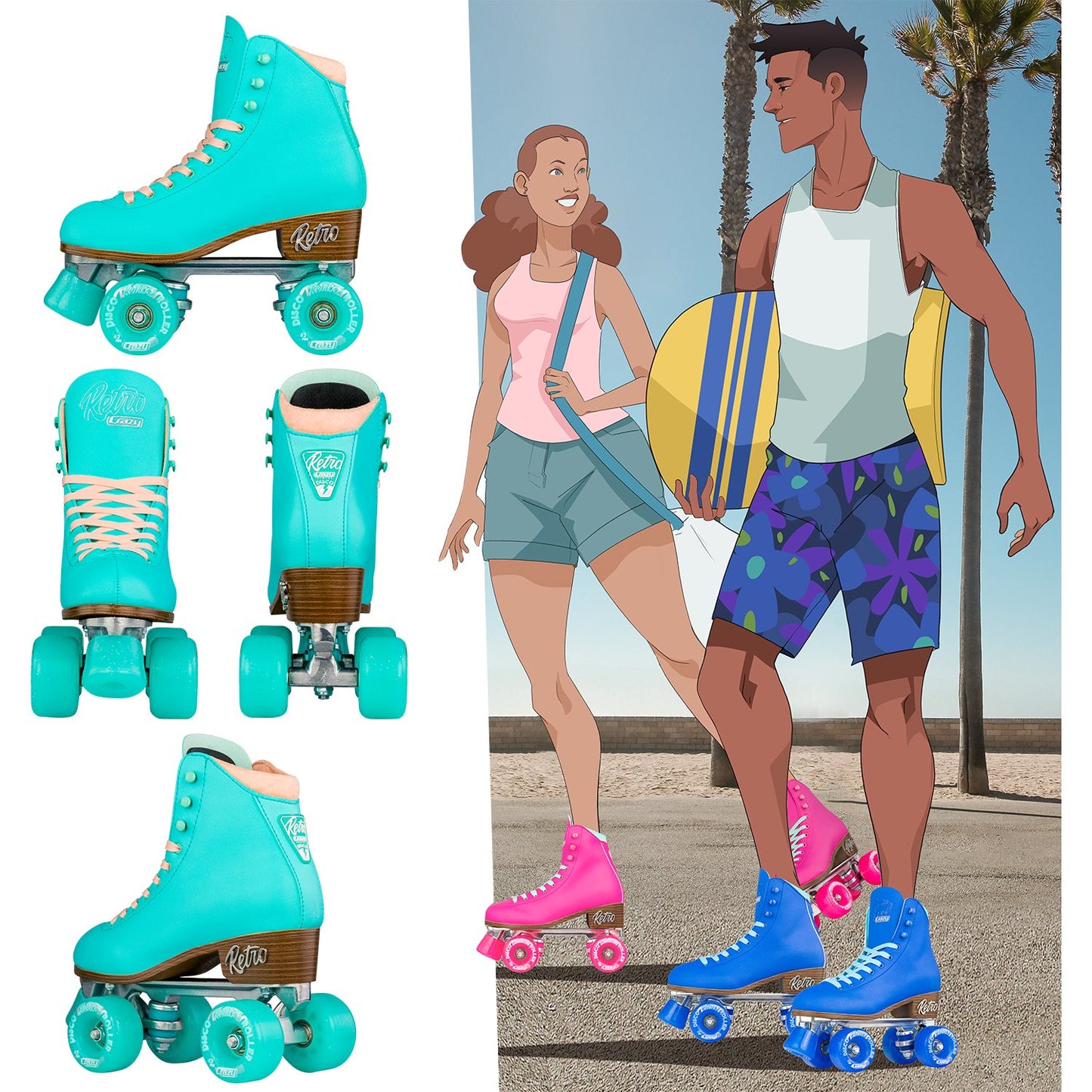 Crazy Skates Classic Vintage Retro Roller Skates - Teal - Momma Trucker Skates