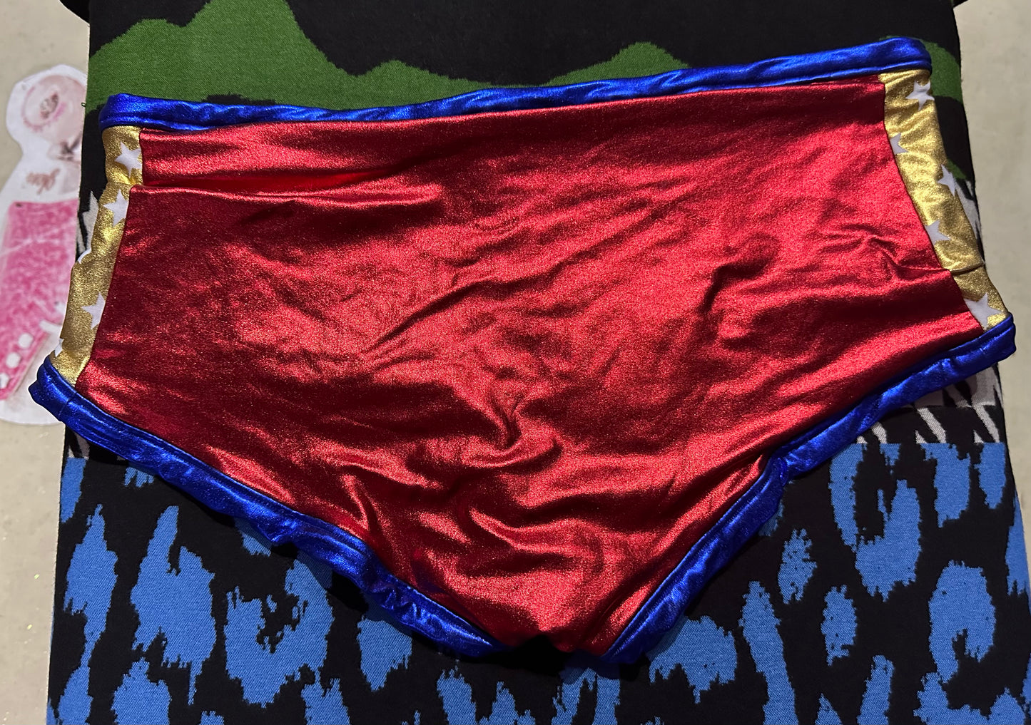 Dude Where's My Pants? Hot Pants - Metallic Blue, Red & Gold